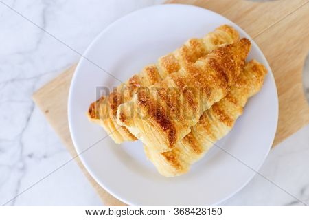 Horn Pastry Cake With Vla Or Vanilla Custard Filling. Homemade Cumcum Cake Filled With Cream