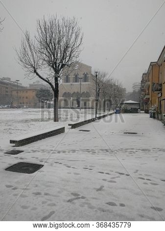 Lombardy, Italy - March 01 2018: The View Of San Giacinto Church On Giacinto Tredici Square In Blizz