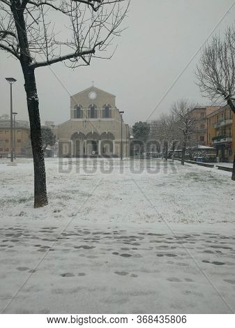 Lombardy, Italy - March 01 2018: The View Of San Giacinto Church On Giacinto Tredici Square In Blizz