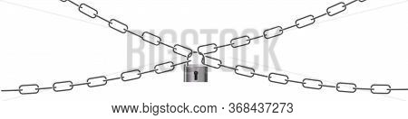 Padlock And Chains Isolated On White Background. Concept Of Protection Of Information, Property, Ina
