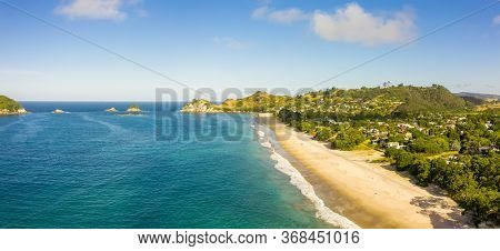 An aerial view of Hahei Beach New Zealand