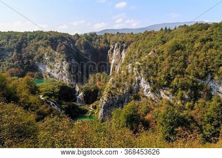 Plitvice, Croatia - September 13, 2016: This Is An Aerial Panoramic View Of The Plitvice Lakes Natio