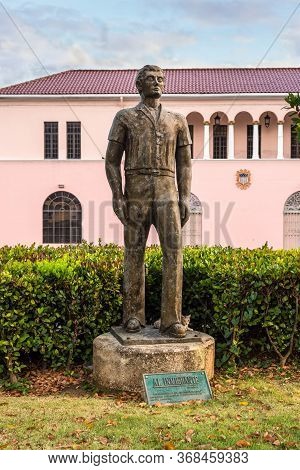 San Juan, Puerto Rico - April 29, 2019: Life-size Bronze Statue "al Inmigrante" (the Immigrant) In T