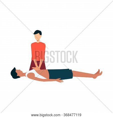 A Man Performs Cardiopulmonary Resuscitation And Provides First Aid For A Sick Heart.