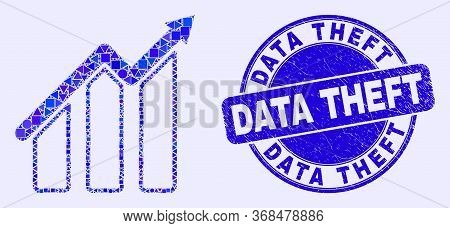 Geometric Trend Chart Mosaic Icon And Data Theft Seal. Blue Vector Round Distress Seal Stamp With Da