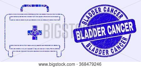 Geometric First Aid Case Mosaic Pictogram And Bladder Cancer Seal Stamp. Blue Vector Round Grunge Se