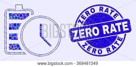 Geometric Battery Charge Time Mosaic Pictogram And Zero Rate Seal. Blue Vector Round Distress Seal S
