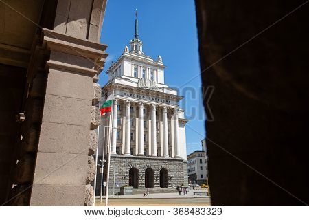 Sofia Bulgaria August 12: View Of The Old Bulgarian Parliament From Serdika Subway Station. On Augus