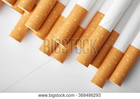 Set Сigarette close up isolated on white background. Smoking. Bad habits. Smoking leads to lung canc