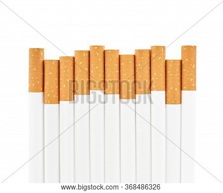 Set Сigarette Close Up Isolated On White Background. Smoking. Bad Habits. Smoking Leads To Lung Canc