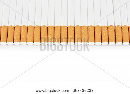 Set Сigarette Close Up Isolated On White Background. Smoking. Bad Habits. Smoking Leads To Lung Canc