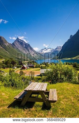 The Hjorundfjord And The Sunnmore Alps Near Trandal, More Og Romsdal, Norway.