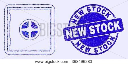 Geometric Banking Safe Mosaic Icon And New Stock Seal Stamp. Blue Vector Round Textured Seal Stamp W