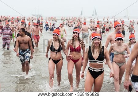 Scheveningen Annual New Year’s Dive And Swim. Typical Dutch Tradition