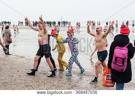 Scheveningen Annual New Year’s Dive And Swim. Typical Dutch Tradition