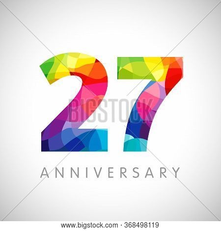27 Th Anniversary Numbers. 27 Years Old Logotype. Bright Congrats. Isolated Abstract Graphic Design 