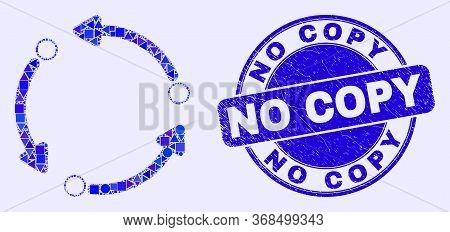 Geometric Rotation Arrows Mosaic Pictogram And No Copy Stamp. Blue Vector Round Distress Stamp With 