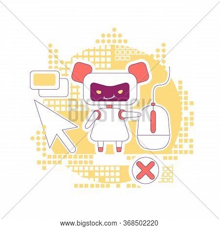 Click Bot Thin Line Concept Vector Illustration. Internet Marketing Fraud. Bad Robot 2d Cartoon Char