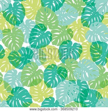 Cheese Plant And Palm Exotic Tropical Monstera House Plant Leaves. Vector Repeat Pattern. Great For 