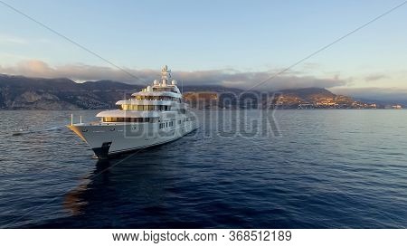 Large Private Super Motor Yacht Underway In The Ocean