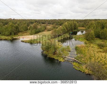 Aerial View Of River Snov In Autumn Near Village Of Sednev, Ukraine.