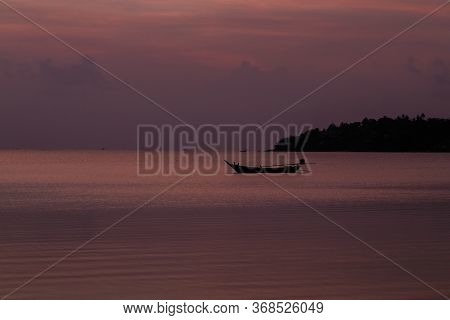 Magical Purple Sunset In The Tropical Island Of Koh Phangan / Thailand