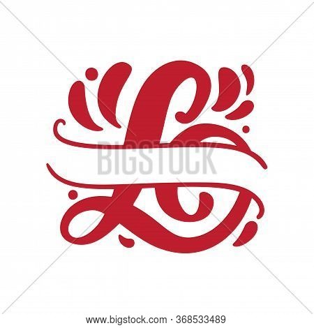 Split Letters L Name Vector Hand Drawn Calligraphic Floral Monogram Or Logo. Uppercase Hand Letterin