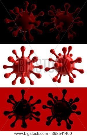 Coronavirus & Covid-19 Viruses Red & Black Cells Biology Isolated On Background. 3d Illustration Wit