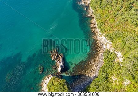 An aerial view of Hahei Beach New Zealand
