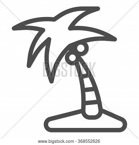 Palm Line Icon, Summer Concept, Palm Tree Silhouette On Island Sign On White Background, Coconut Pal