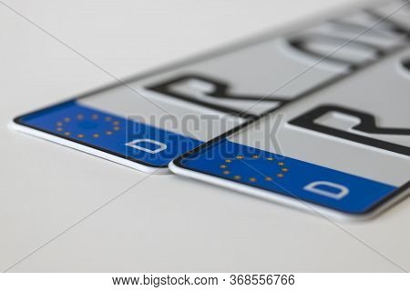 Closeup Of German License Plates On White Background