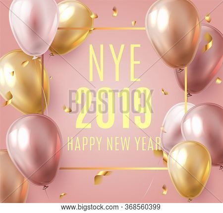 Vector Stock Elegant Pink Balloon Party Happy New Year Celebration Festival Background. Nye 2019 Con