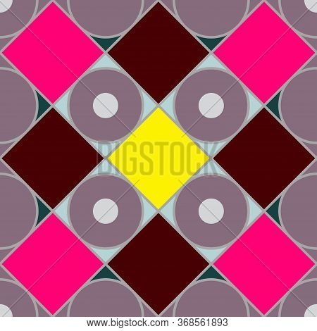 Seamless Psychedelic Pattern. Mosaic Geometric Colored Background With Squares, Rhombuses, Circles, 