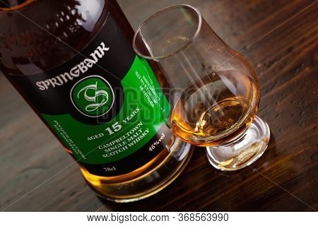 Trondheim, Norway - May 26 2020: Springbank single malt scotch whisky bottle