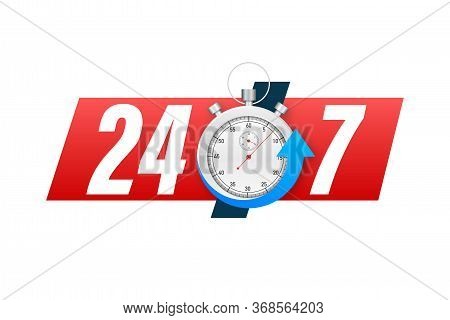 24-7 Service Concept. 24-7 Open. Support Service Icon. Vector Stock Illustration.