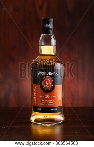Trondheim, Norway - May 26 2020: Springbank single malt scotch whisky bottle
