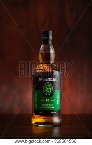 Trondheim, Norway - May 26 2020: Springbank single malt scotch whisky bottle
