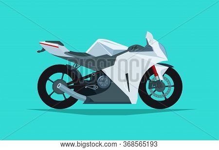 Adventure Touring Bike Flat Design Vector Illustration. Side View. Sport Bike Ready To Go For A Race