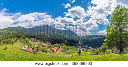Landscape With Durau Village, In Background Ceahlau Mountain, Piatra Neamt, Romania