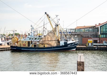 Urk Netherlands May 2020, Fishing Boats In The Harbor Of Urk Preparing For Going Back Fishing After 
