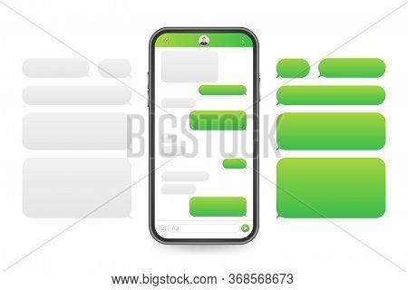 Chat Interface Application With Dialogue Window. Clean Mobile Ui Design Concept. Sms Messenger. Vect