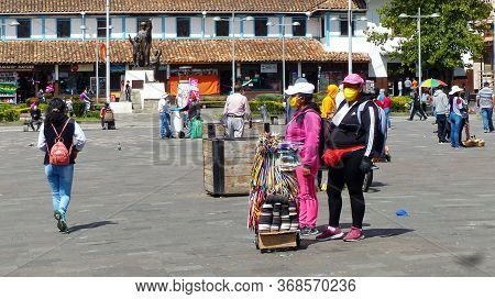 Cuenca, Ecuador - May 27,2020: Plaza Civica Is Trading Square In Front Of Agriculture Market 9 De Oc