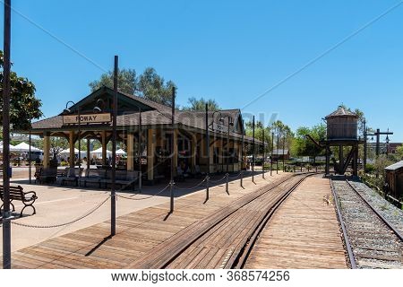 Old Poway Park And Village With Poway Midland Railroad Train Station, Poway, California, Usa. April 