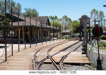 Old Poway Park And Village With Poway Midland Railroad Train Station, Poway, California, Usa. April 