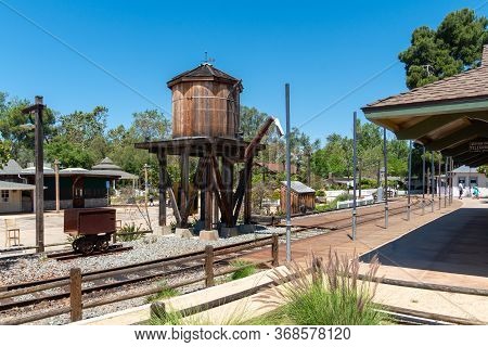 Old Poway Park And Village With Poway Midland Railroad Train Station, Poway, California, Usa. April 