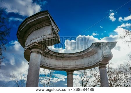 Ruined Roof Of Rotunda Against The Blue Sky, Roof Rotunda, Shattered Rotunda In The Park