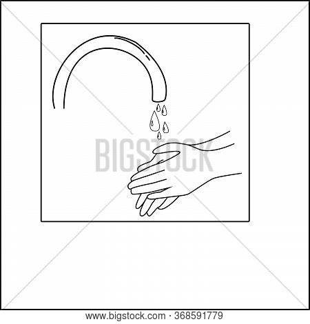 Vector Outline Illustration, Wash Your Hands, Precautionary Measures