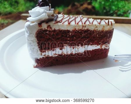 Cake Chocolate On Wood Background Very Tasty