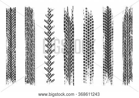 Tire Mark. Car And Motorcycle Tire Track Set. Truck Tread Mark On The Road Concept. Tire Mark From D