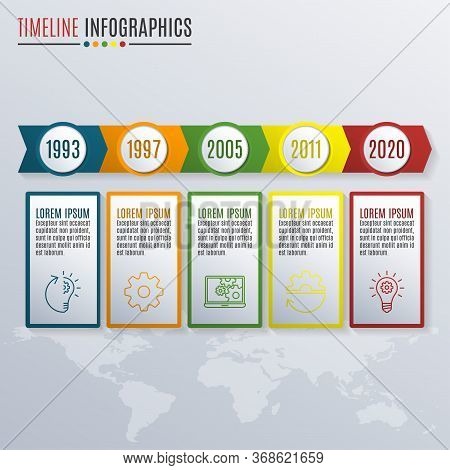 Timeline Infographics Template With 5 Steps, Options, Levels Or Processes. Business Ifograph Concept